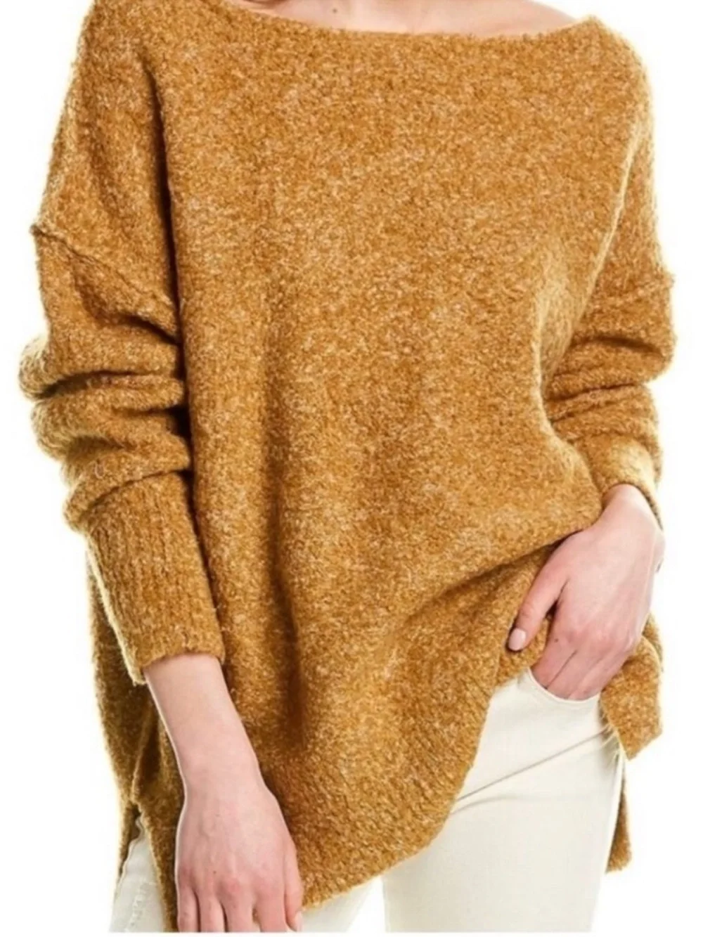 Free People Moira Slouchy Tunic Sweater Mustard Yellow Wool Blend Sz S